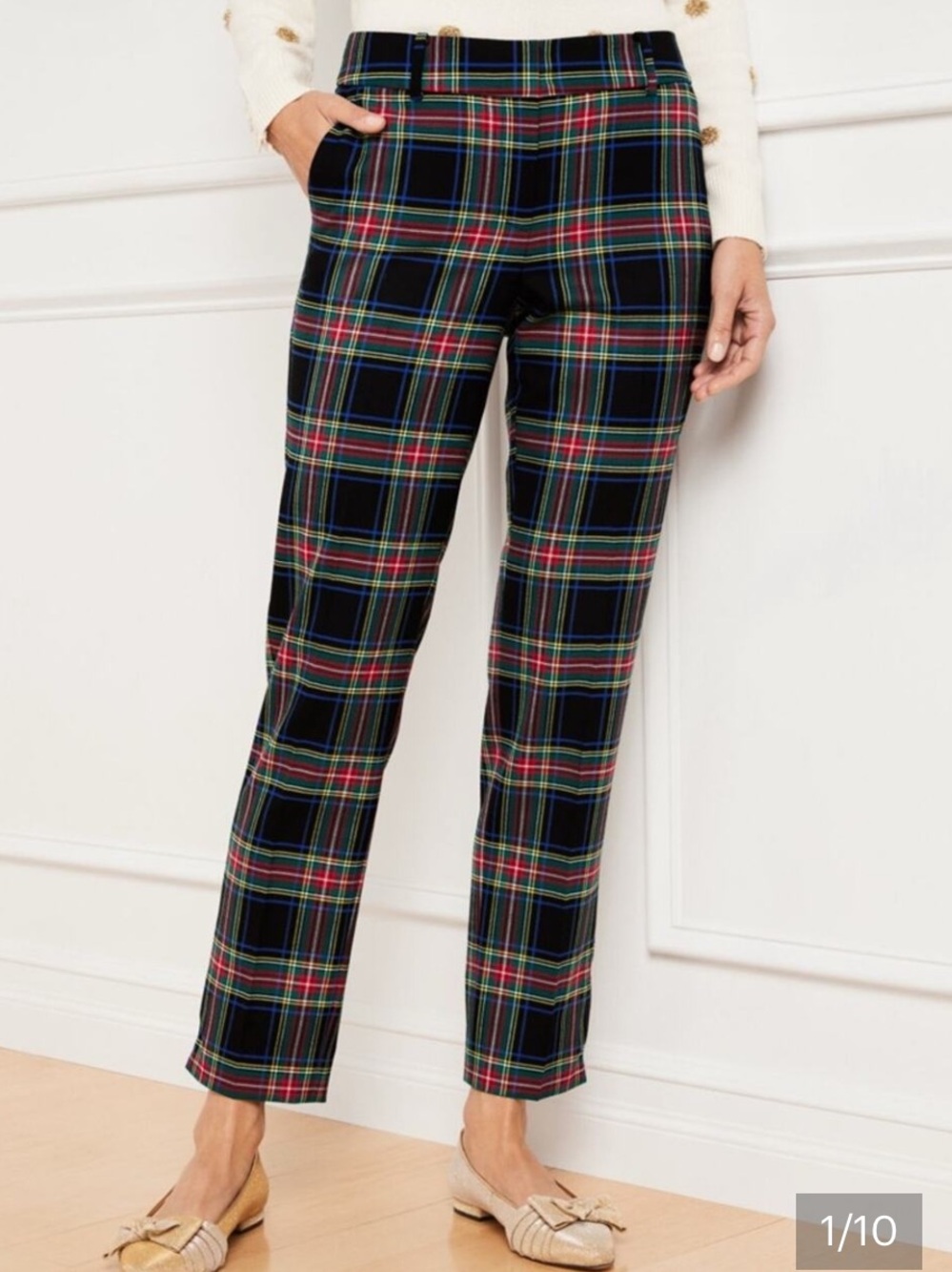 Talbots Hampshire Tartan Plaid wool lined ankle Pants with bow detail